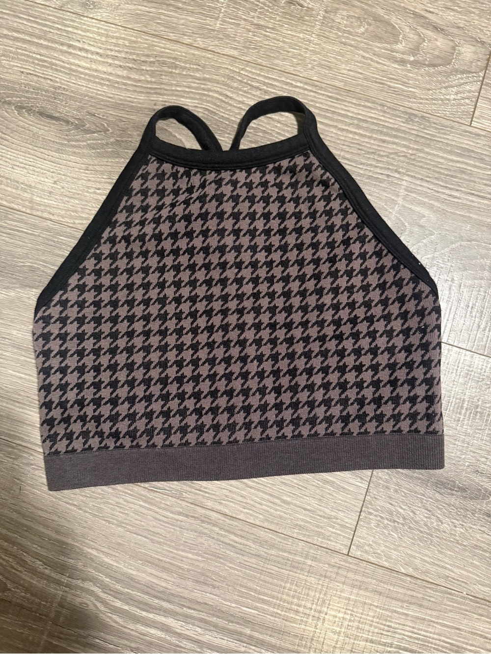 Women's Houndstooth Crop Top — Brown/Black Halter